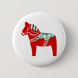 Badge Rond 5 Cm Cheval rouge de Dala de Scandinave