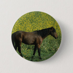 Badge Rond 5 Cm Cheval sauvage de mustang se tenant en fleurs