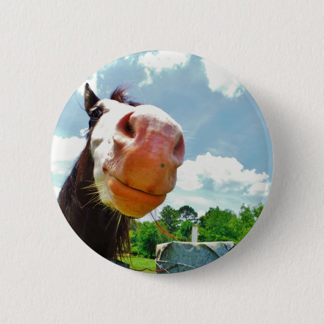 Badge Rond 5 Cm Cheval souriant (Devant)