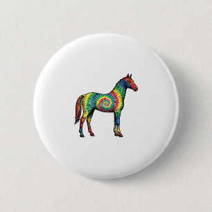 Badge Rond 5 Cm Cheval Tie Dye Gravure Vintage Art Vectoriel