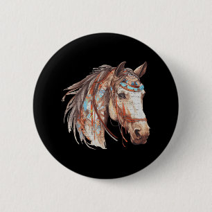 Badge Rond 5 Cm Cheval Tribal Art Abstrait Amérindien