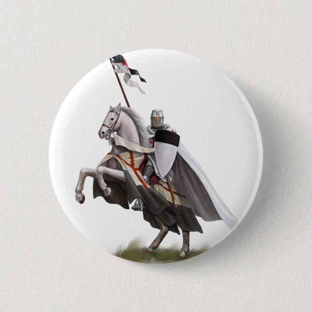 Badge Rond 5 Cm Chevalier monté Templar (Devant)