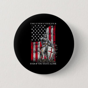 Badge Rond 5 Cm Chevalier Templier debout pour croire en chrétiens
