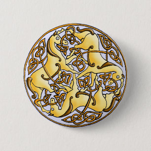 Badge Rond 5 Cm Chevaux celtes et noeuds en cercle