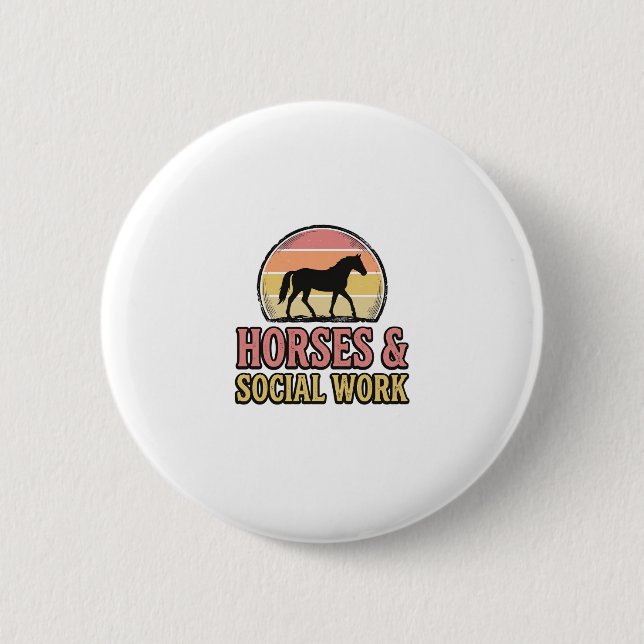 Badge Rond 5 Cm Chevaux & Conception Vectorielle Rétro Crépuscule  (Devant)