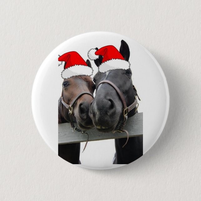 Badge Rond 5 Cm Chevaux de Noël (Devant)