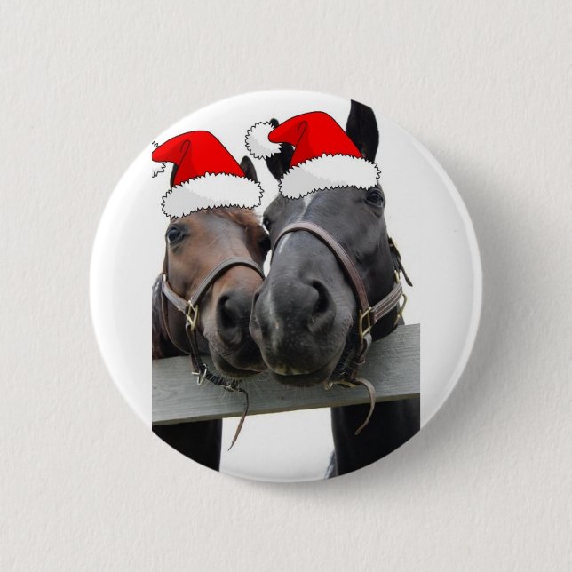 Badge Rond 5 Cm Chevaux de Noël (Devant)