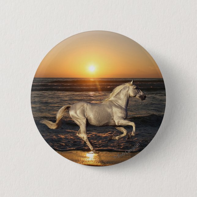 Badge Rond 5 Cm Chevaux d'imaginaire : Coucher du soleil (Devant)