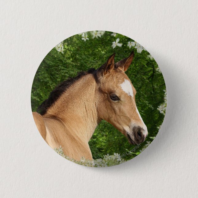 Badge Rond 5 Cm Chevaux d'imaginaire : Fleurs (Devant)