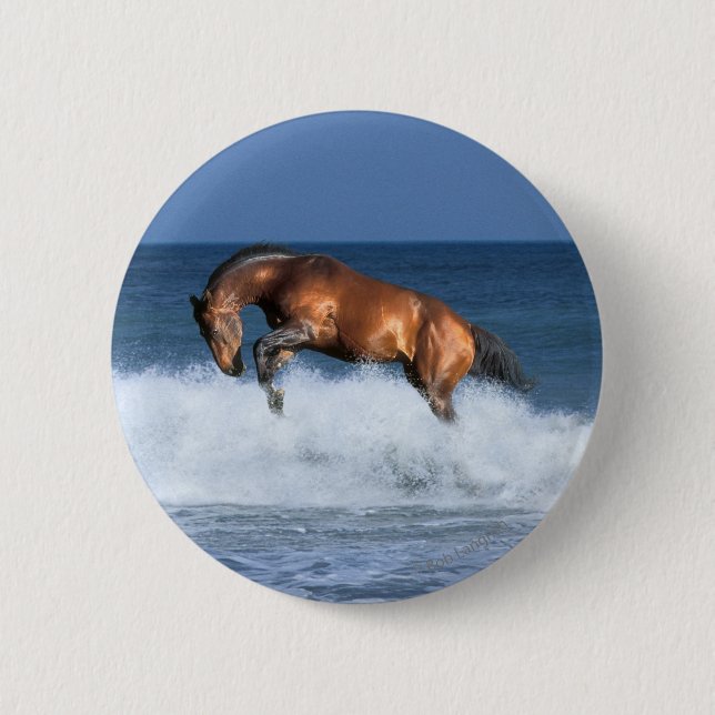 Badge Rond 5 Cm Chevaux d'imaginaire : Selle Francais et mer (Devant)