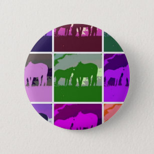 Badge Rond 5 Cm Chevaux multicolores d'art de bruit