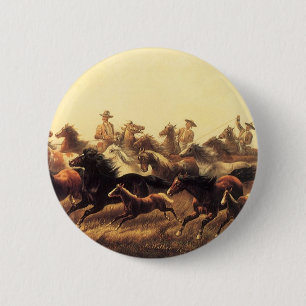 Badge Rond 5 Cm Chevaux sauvages de course par James Walker
