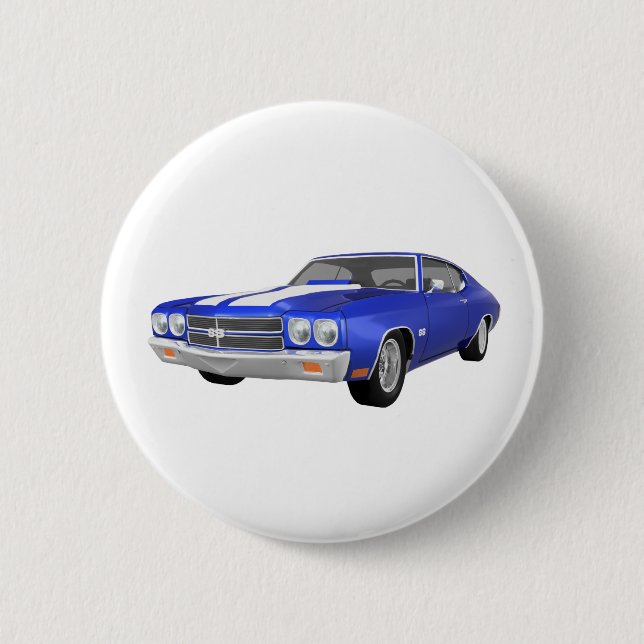 Badge Rond 5 Cm Chevelle 1970 solides solubles : Finition bleue : (Devant)