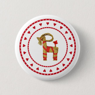 Badge Rond 5 Cm Chèvre suédoise de paille avec des coeurs