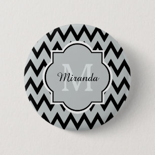 Badge Rond 5 Cm Chevron Zigzag Nom et Monogramme de Black Grey ten