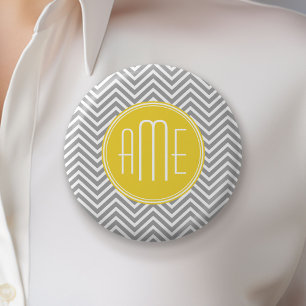 Badge Rond 5 Cm Chevrons gris et jaune Monogramme personnalisé