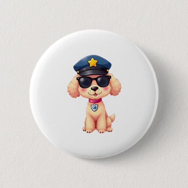 Badge Rond 5 Cm Chibi Anime Police Poodle Chien (Devant)