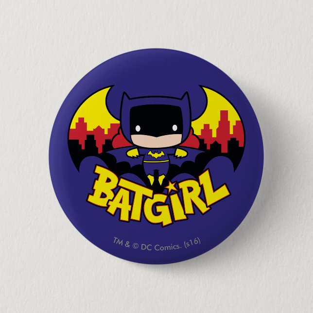 Badge Rond 5 Cm Chibi Batgirl Avec Gotham Skyline & Logo (Devant)