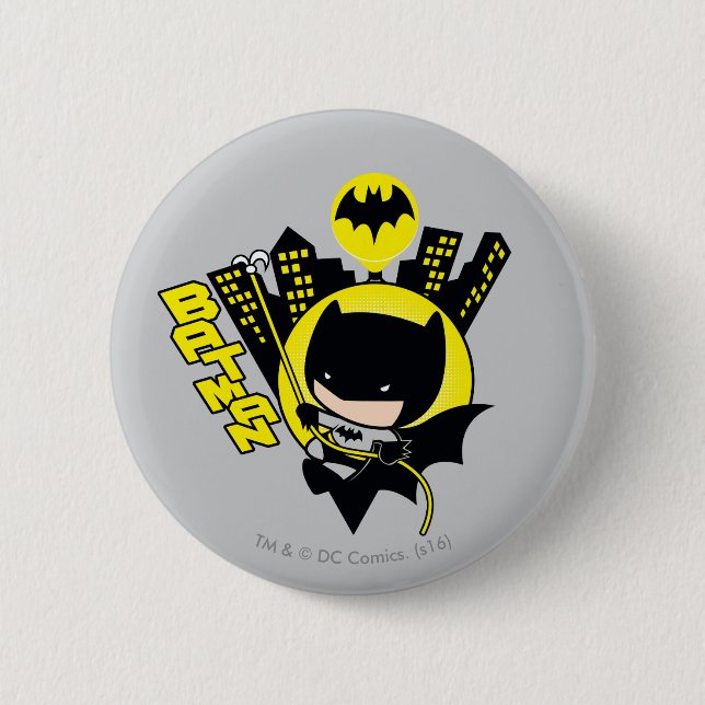 Badge Rond 5 Cm Chibi Batman Élargit La Ville (Devant)