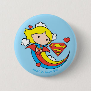 Badge Rond 5 Cm Chibi Supergirl Flying Rainbow