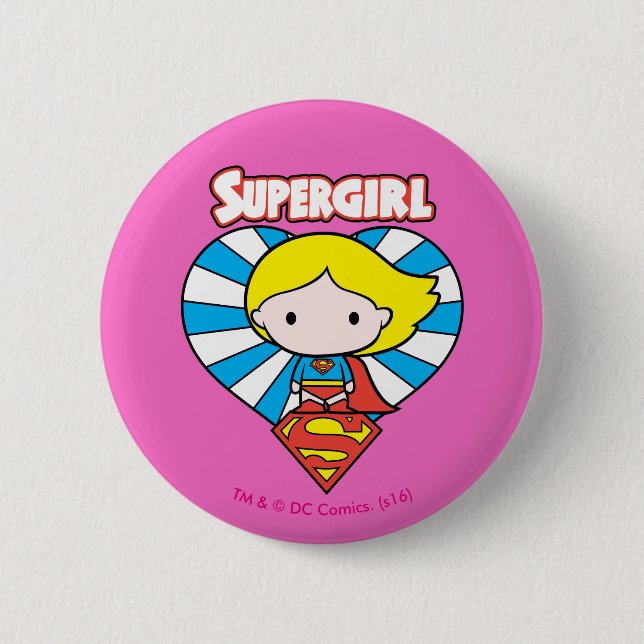 Badge Rond 5 Cm Chibi Supergirl Starburst Coeur et logo (Devant)