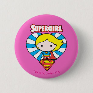 Badge Rond 5 Cm Chibi Supergirl Starburst Coeur et logo
