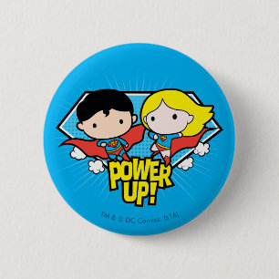 Badge Rond 5 Cm Chibi Superman & Chibi Supergirl Power Up!