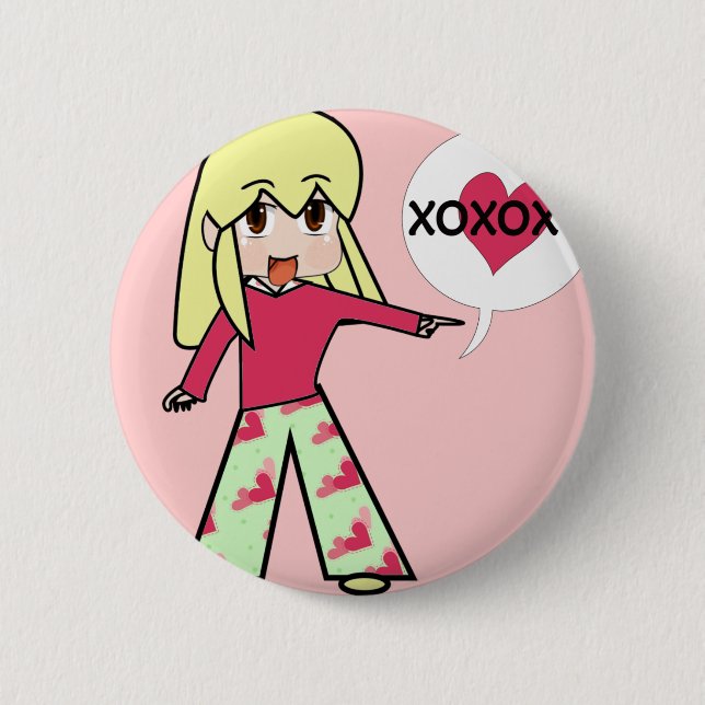 Badge Rond 5 Cm Chibi Valentine Hearts (Devant)