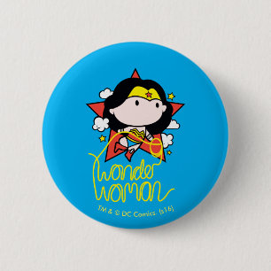 Badge Rond 5 Cm Chibi Wonder Woman vole avec Lasso
