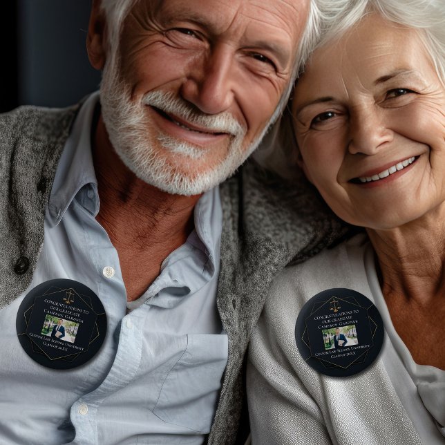 Badge Rond 5 Cm Chic Black Gold Law School Photo Graduation Party (Créateur téléchargé)