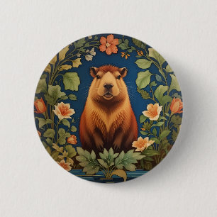 Badge Rond 5 Cm Chic Capybara - William Morris Inspiré