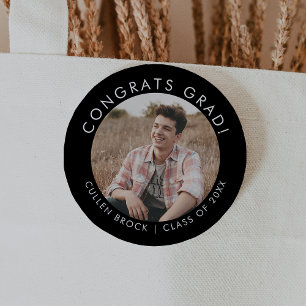 Badge Rond 5 Cm Chic Dark Black Congrats Grad Photo Grad Grad
