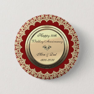Badge Rond 5 Cm Chic floral brille rouge 50e anniversaire Mariage