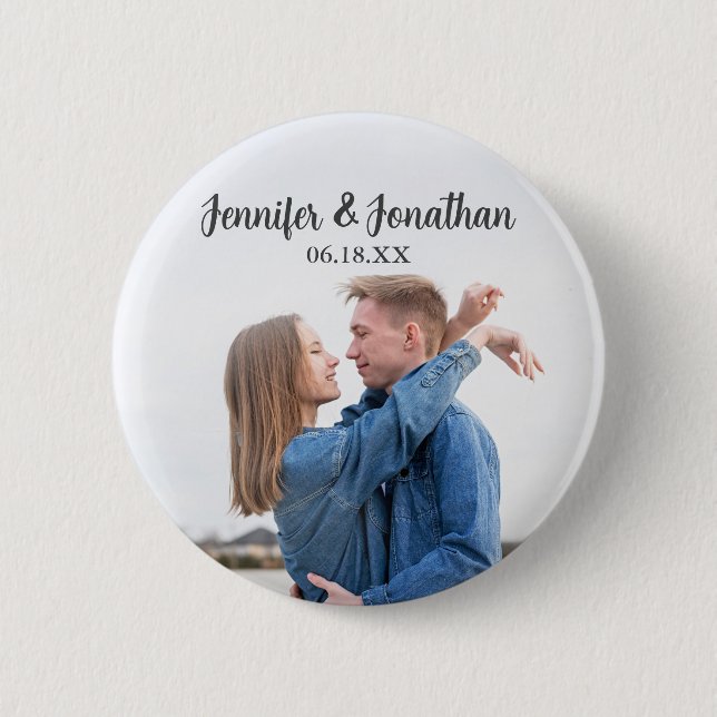 Badge Rond 5 Cm Chic Modern Couple Photo Mariage invité (Devant)