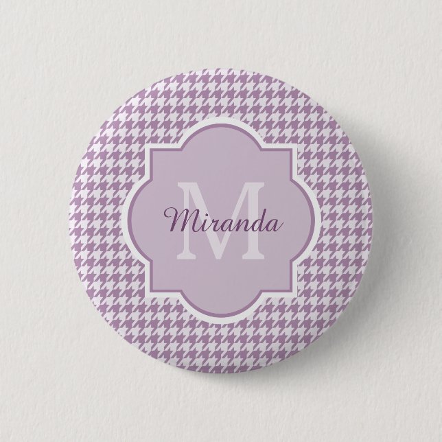 Badge Rond 5 Cm Chic Monogramme Lumière Purple Houndstooth Avec No (Devant)
