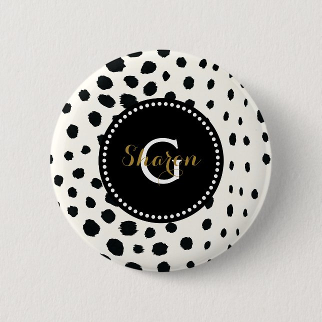 Badge Rond 5 Cm Chic noir blanc cheetah imprimer motif monogramme (Devant)