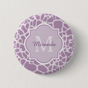 Badge Rond 5 Cm Chic Purple Giraffe Imprimer avec Monogramme et no
