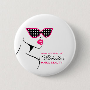 Badge Rond 5 Cm Chic Retro Pink Polka Dot Lunettes de soleil Beaut