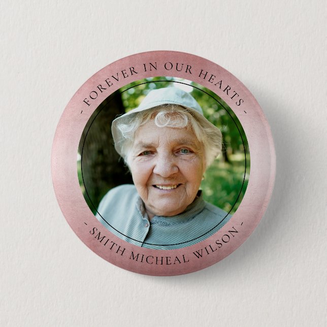 Badge Rond 5 Cm Chic Rose Gold Pink Foil Sympathy Memorial Photo (Devant)