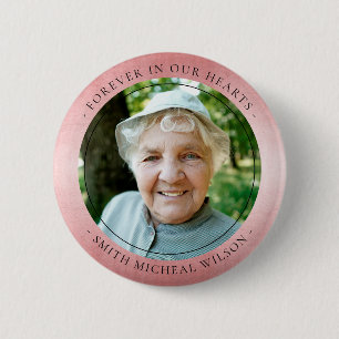 Badge Rond 5 Cm Chic Rose Gold Pink Foil Sympathy Memorial Photo