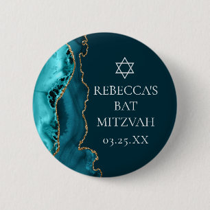 Badge Rond 5 Cm Chic Turquoise Gold Agate Bat mitzvah Party