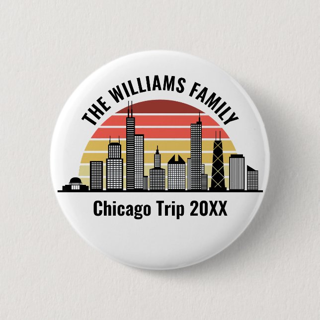 Badge Rond 5 Cm Chicago Sunset Customized Family Trip (Devant)