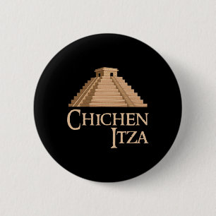 Badge Rond 5 Cm Chichen Itza et pyramide pour l'archéologie estiva