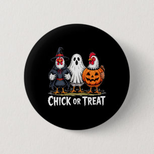 Badge Rond 5 Cm Chick Or Treat Sorcière Fantôme Citrouille Poulet
