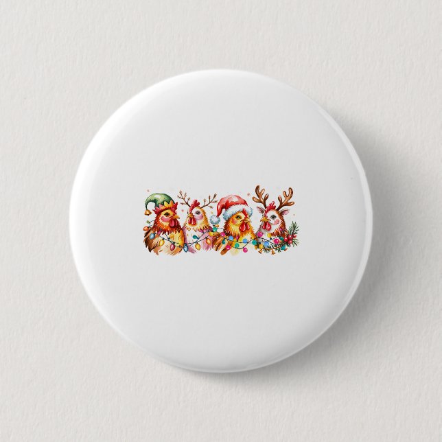 Badge Rond 5 Cm Chicken Christmas Lights Santa Hat Farm Animals He (Devant)