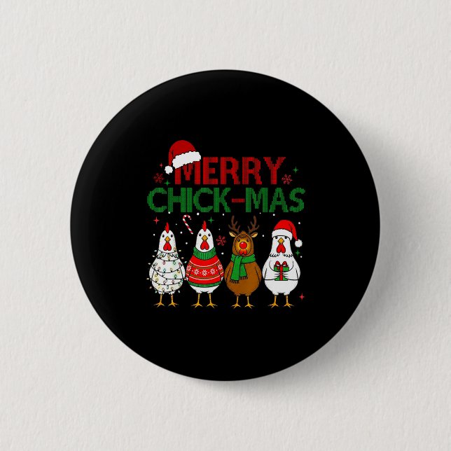 Badge Rond 5 Cm Chicken Christmas Santa Hat Merry Chickmas Xmas Fa (Devant)