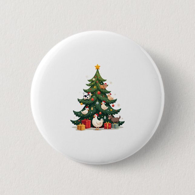 Badge Rond 5 Cm Chicken Cow Goat Horse Farm Animal Farmer Christma (Devant)