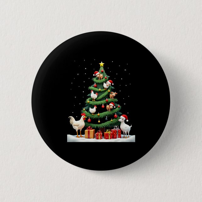 Badge Rond 5 Cm Chicken Cow Goat Horse Farm Animal Farmer Christma (Devant)
