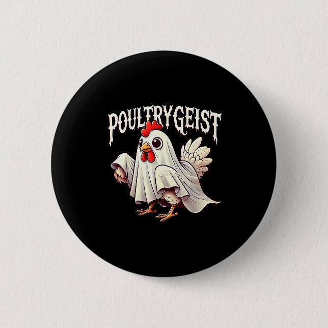 Badge Rond 5 Cm Chicken Ghost Ultrygeist Funny Halloween Farmer  (Devant)