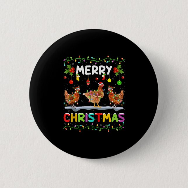 Badge Rond 5 Cm Chicken Merry Christmas Lights Santa Hat Funny Chi (Devant)